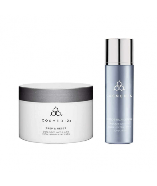 Бандл для відлущування та захисту від сонця шкіри Cosmedix Prep & Reset & Peptide Rich Defence SPF 50