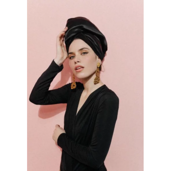 Двосторонній рушник-тюрбан для волосся з натуральним шовком MON MOU Hair Turban Black